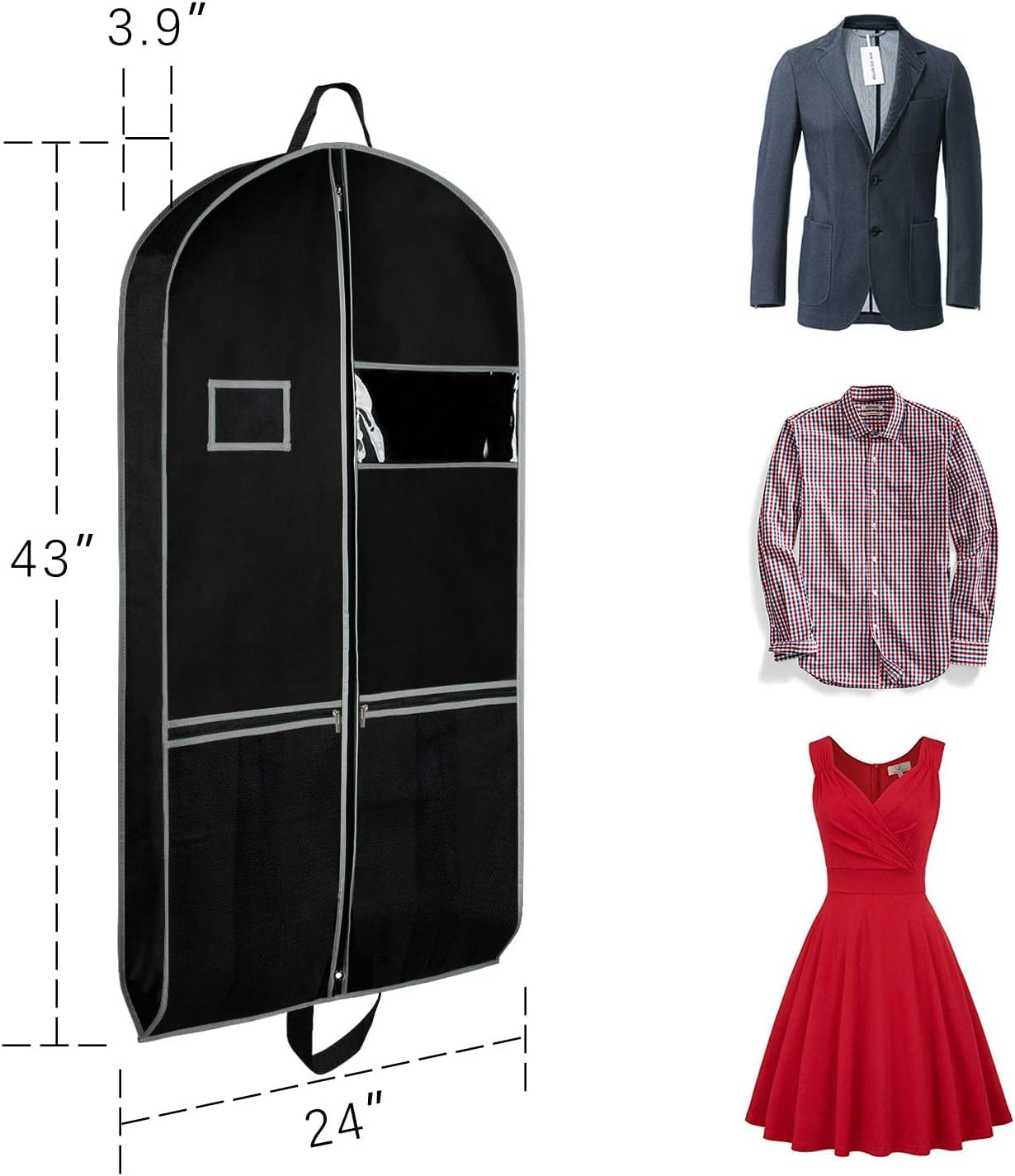 Portatrajes Funda Traje Bolsas Para Ropa, Bolsas De Viaje Para Trajes, Funda De Traje Con Fuelle De 4 Pulgadas Para Almacenamiento En Armario Con Asas Para Abrigos, Chaquetas Y Vestidos, 2 Uds. Funda