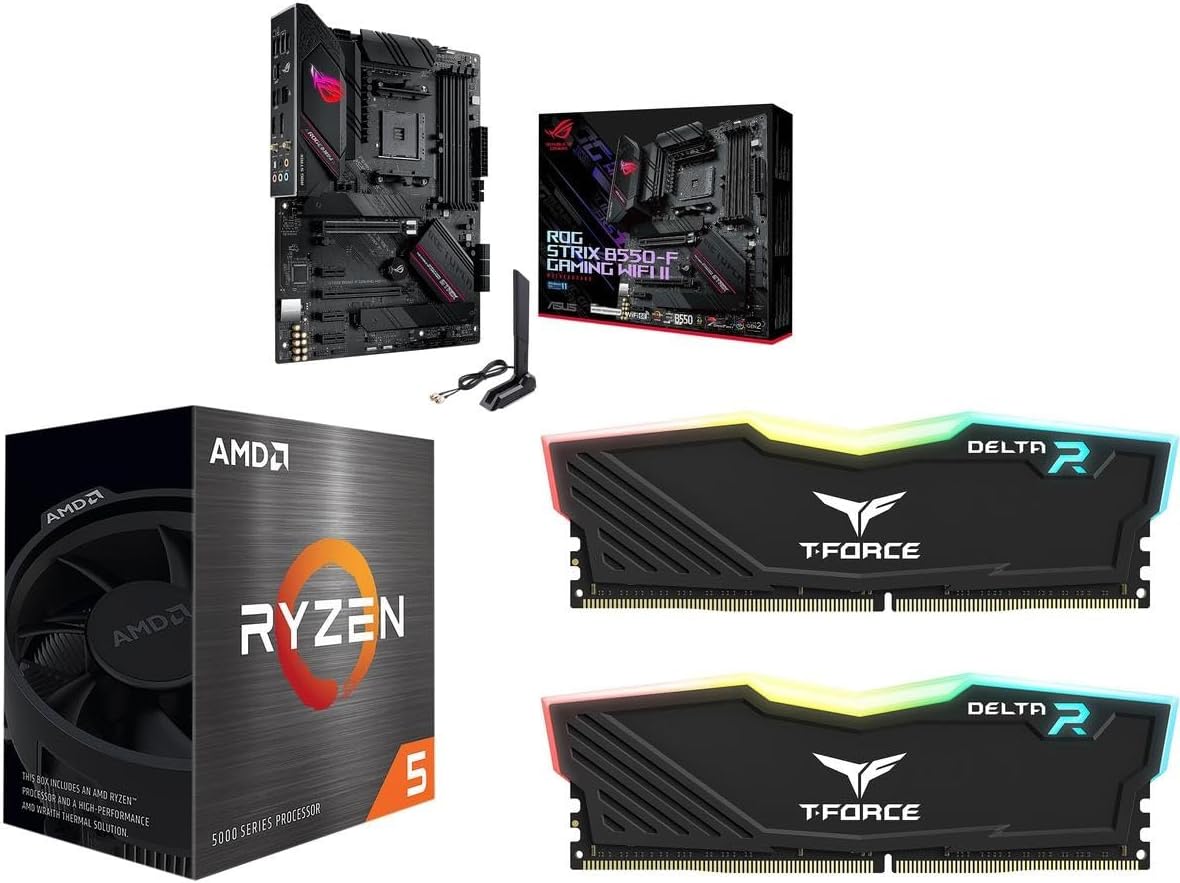 Newegg Motherboard CPU Memory Combo - ROG Strix B550-F Gaming WiFi II Bundle with Ryzen 5 5500 and T-Force Delta RGB 16GB (2 x 8GB) TF3D416G3200HC16FDC01