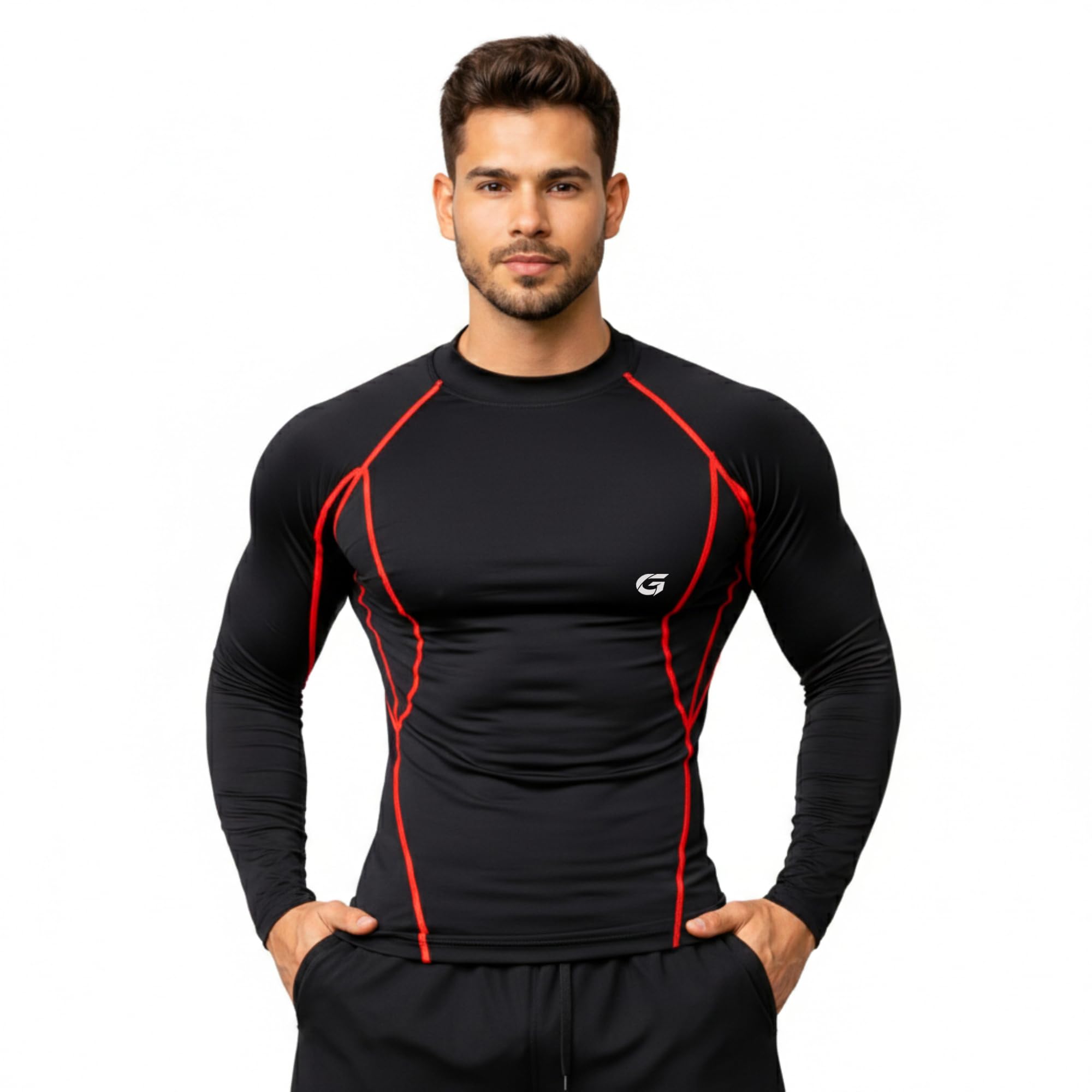 gymific Men’s Compression TShirt Full Sleeve with Red Stitch Athletic Design | Gym Compression Wear Sports TShirt for Men Running Workout Footbal-picture-26