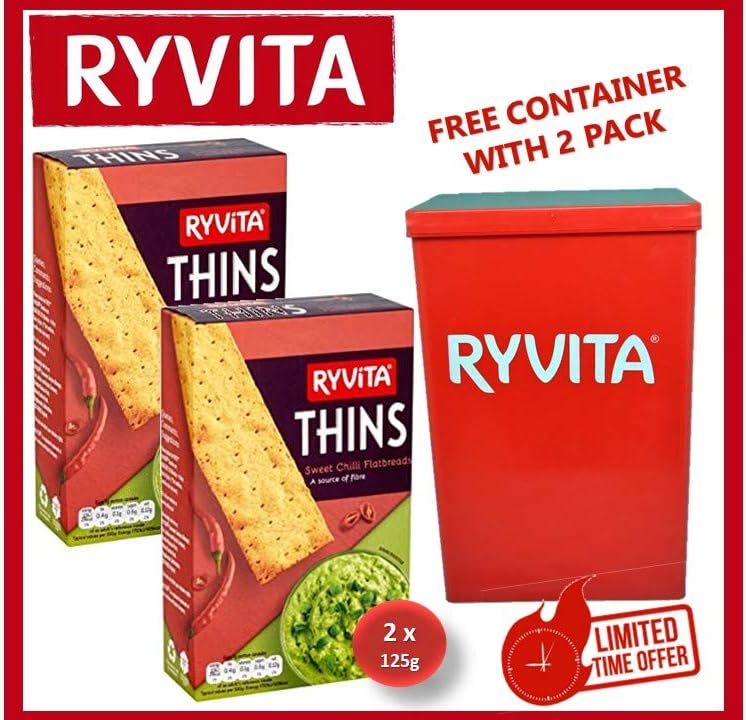 Ryvita Thins Sweet Chili with Free Container -Pack of 2 - 125g