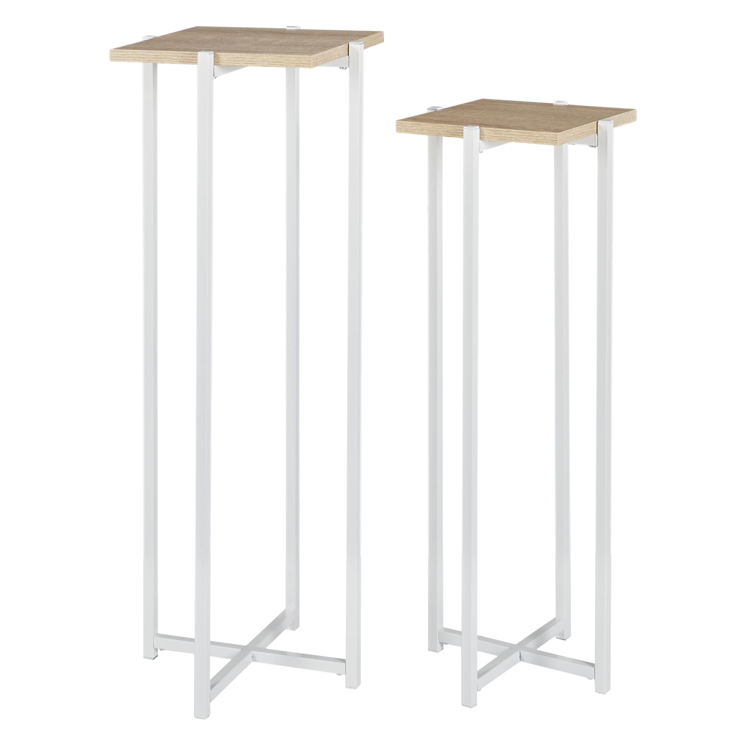 HOME DECO FACTORY - HD0051 Lot de 2 Sellettes en Bois et Métal - Design Tendance - Pratiques pour Salon ou Entrée - Dimensions 30 x 30 x 82 cm - Couleur Blanc Marron