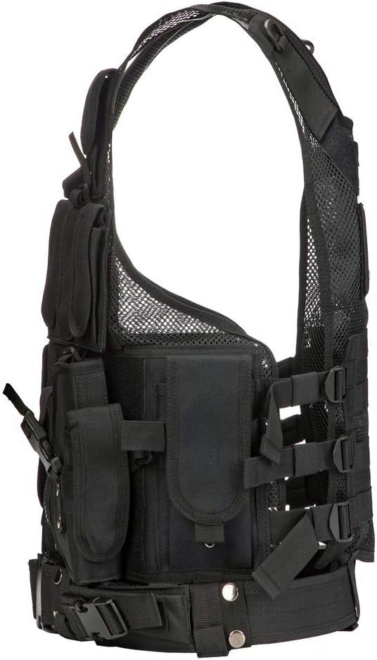 Tactical MOLLE Game Vest Adjustable Training Vest Detachable for Hunting Mountaineering Outdoors for Slim Person (Black)