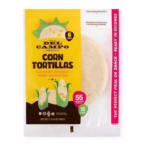 Miniatura 8 de Del Campo Tortillas de maíz suaves, Bolsa redonda de 6in, 1lb lb. Auténtica comida mexicana de maíz 100% natural, sin gluten Opciones para servir