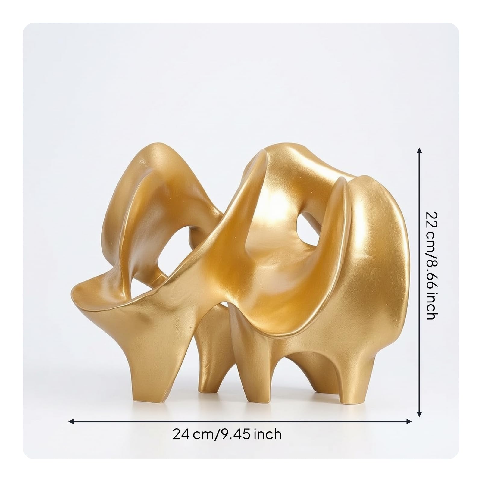 Scultura Moderna Decorativa in Resina Ornamento Astratto Statua Geometrica Contemporanea Peso 1.240 kg Struttura Solida Adatta per Salotto Studio Ingresso Consolle, Oro