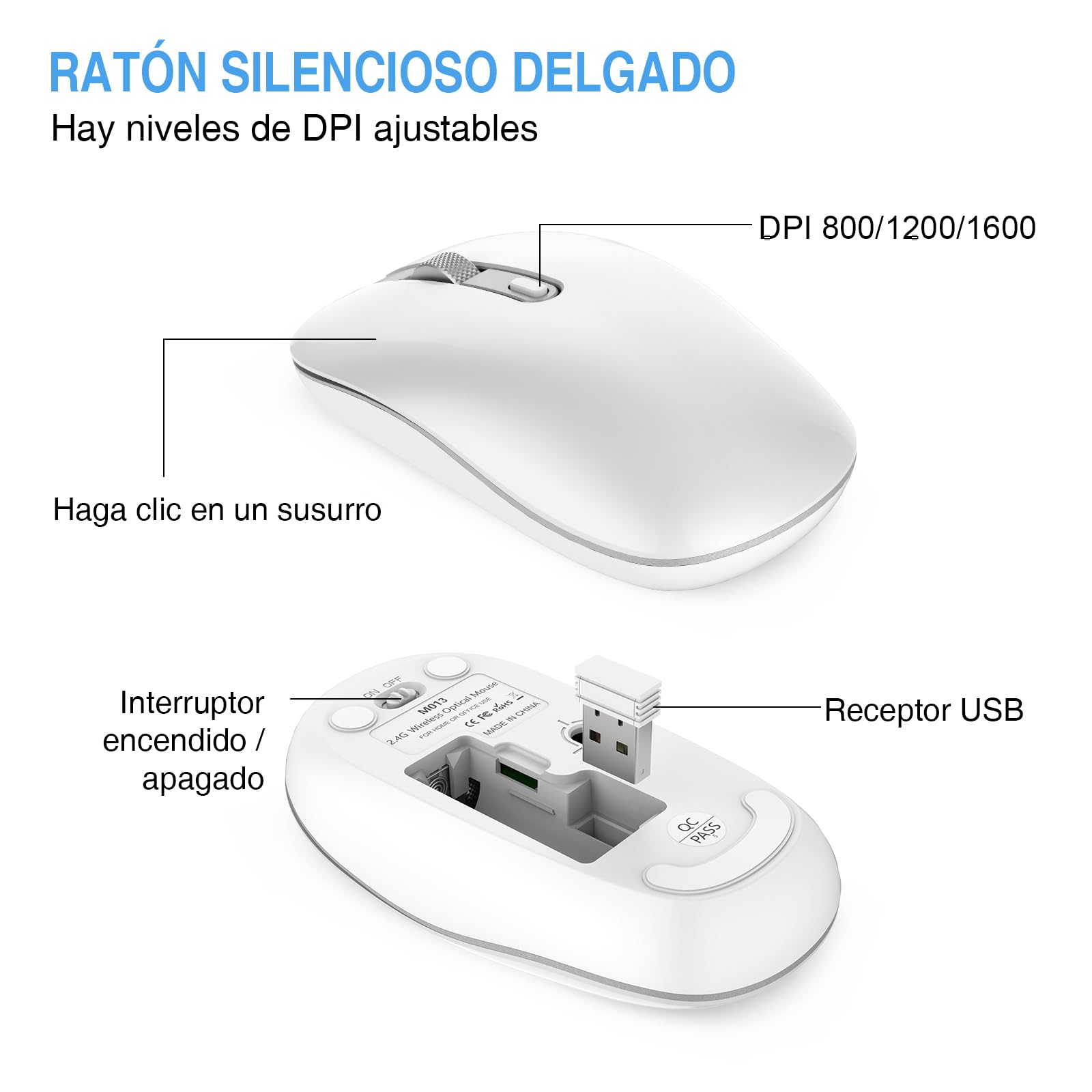 cimetech Combo Teclado y Ratón Inalambrico, 2.4G Teclado Raton Inalambrico Español 2 en 1 USB Ultra Delgado Silencioso Mouse, para PC/Laptops/Ordenador/Escritorio (Blanco y Plata)
