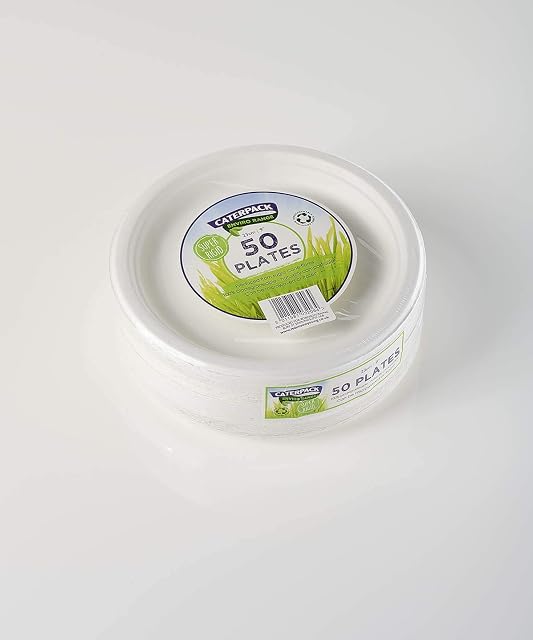 Caterpack Enviro Plates 23cm, 50 Pack super rigid 100% Biodegradable plates, naturally compostable, - Eco-Friendly, non plastic alternative. Microwave and freezer friendly.