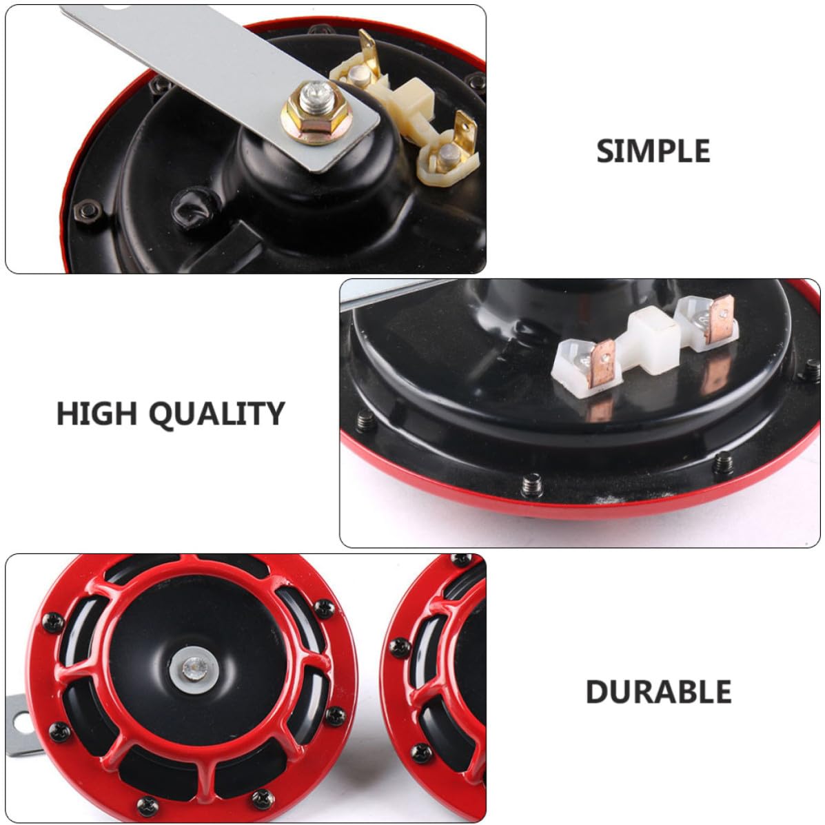 Bocinas de Coche de Aleación de Aluminio 12v con Relé, Bocina de Silbato Eléctrica Súper Fuerte, para Motocicleta y Camión, Instalación Fácil, Rojo