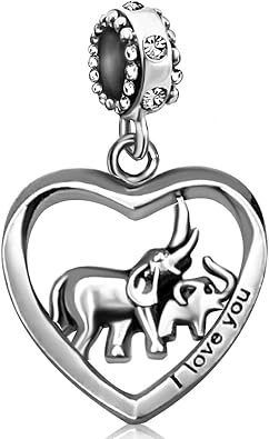 Elephant Charm Heart Love Baby Birthstone Dangle Charms for Bracelets Daughter Mom Dad Wife Husband Valentines Christmas Day