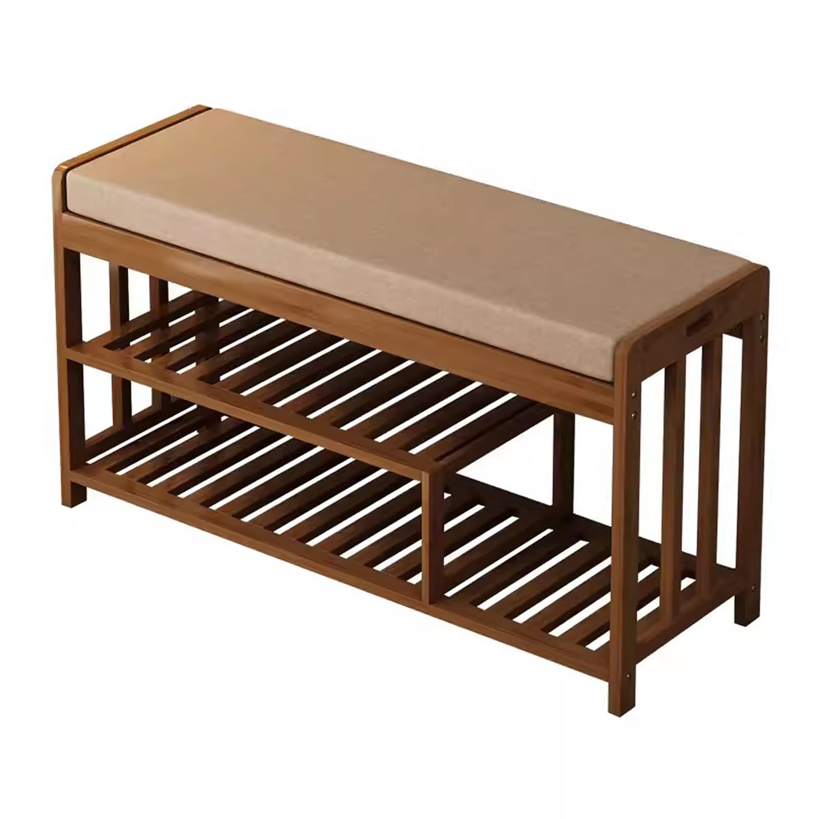 Banco zapatero de madera natural para entrada de 3 niveles 8