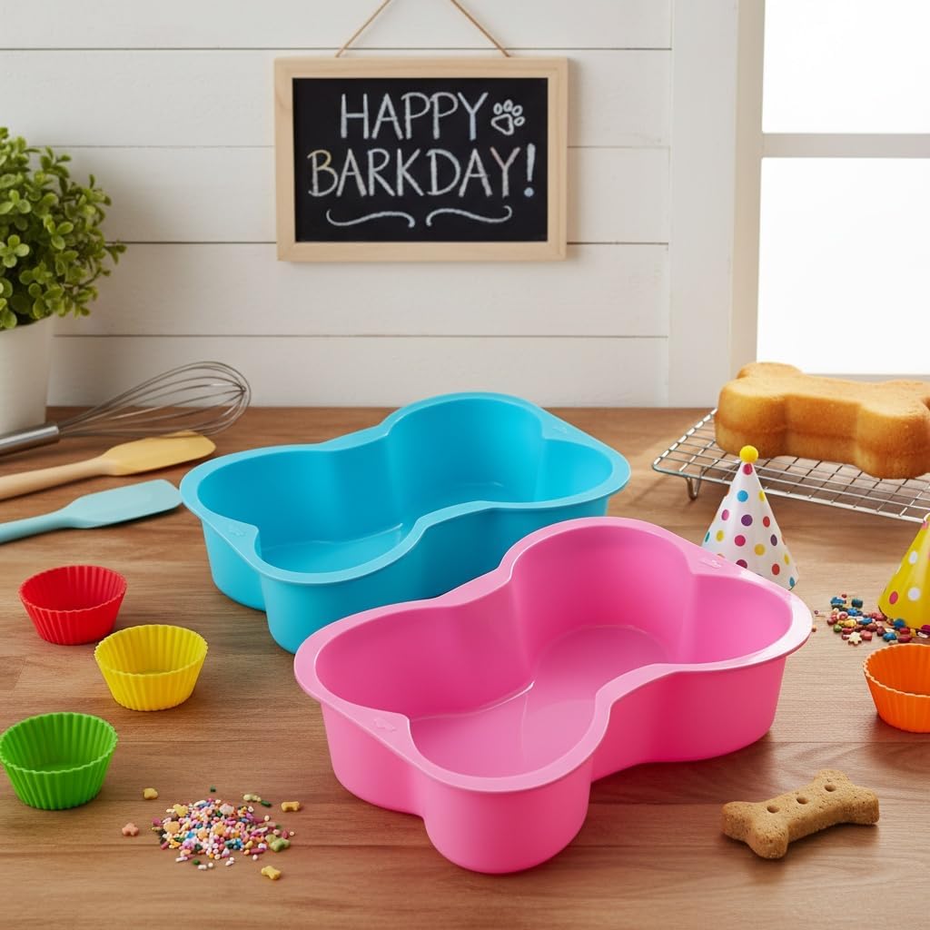 Dog Birthday Cake Mold Silicone Dog Bone Shaped Baking Pan Cake Pan, 2PCS