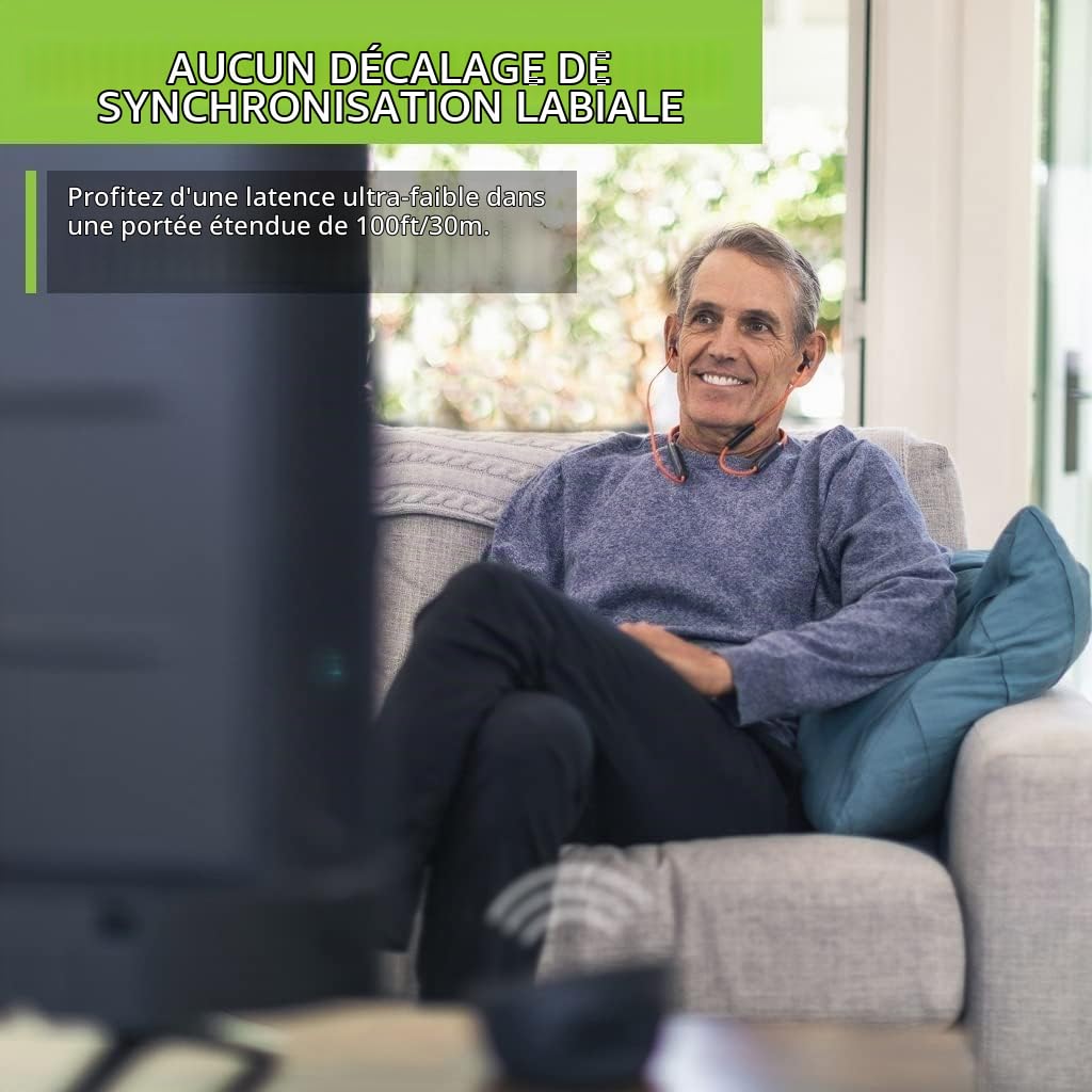 Avantree Medley Clear - Écouteurs sans-Fil télévision à émetteur Bluetooth et Station de Charge, Dialogues clairs, Volume amélioré, Connexion directe Barre de Son, Casque Tour de Cou TV, Batterie 20H