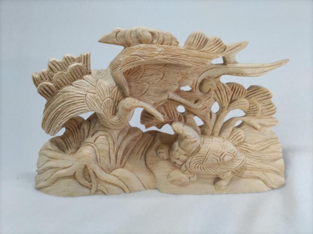 Amazon.co.jp: 木彫り彫刻鶴亀山車、お宮、神輿彫刻 幅25cm  