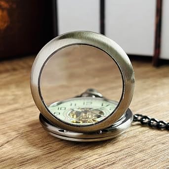Mechanical Pocket Watch with Chain for Men Half-Hunter Case Hand Wind Up Analog Pocketwatch for Women Ideal Gifts