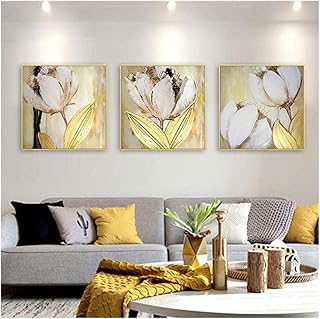 YANGMENGDAN Quadro su Tela Wall Art Tulipano Dorato Fiore Pittura a Olio Famiglia Soggiorno Decorazione della casa Ristorante Moderna pittura-50x50cm No Frame