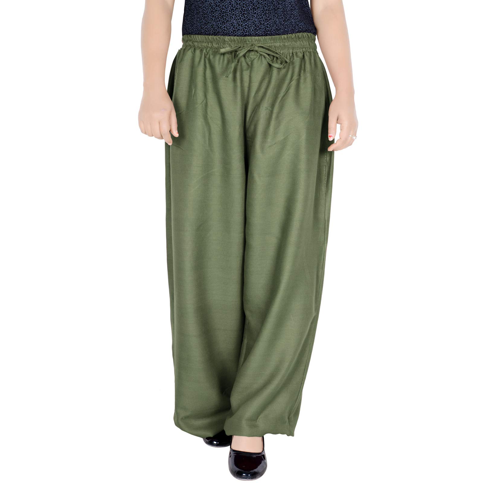 Womens Palazzo Palazo Plazo Pant Rayon Fabric Trouser (36" Inch Length)-image-32