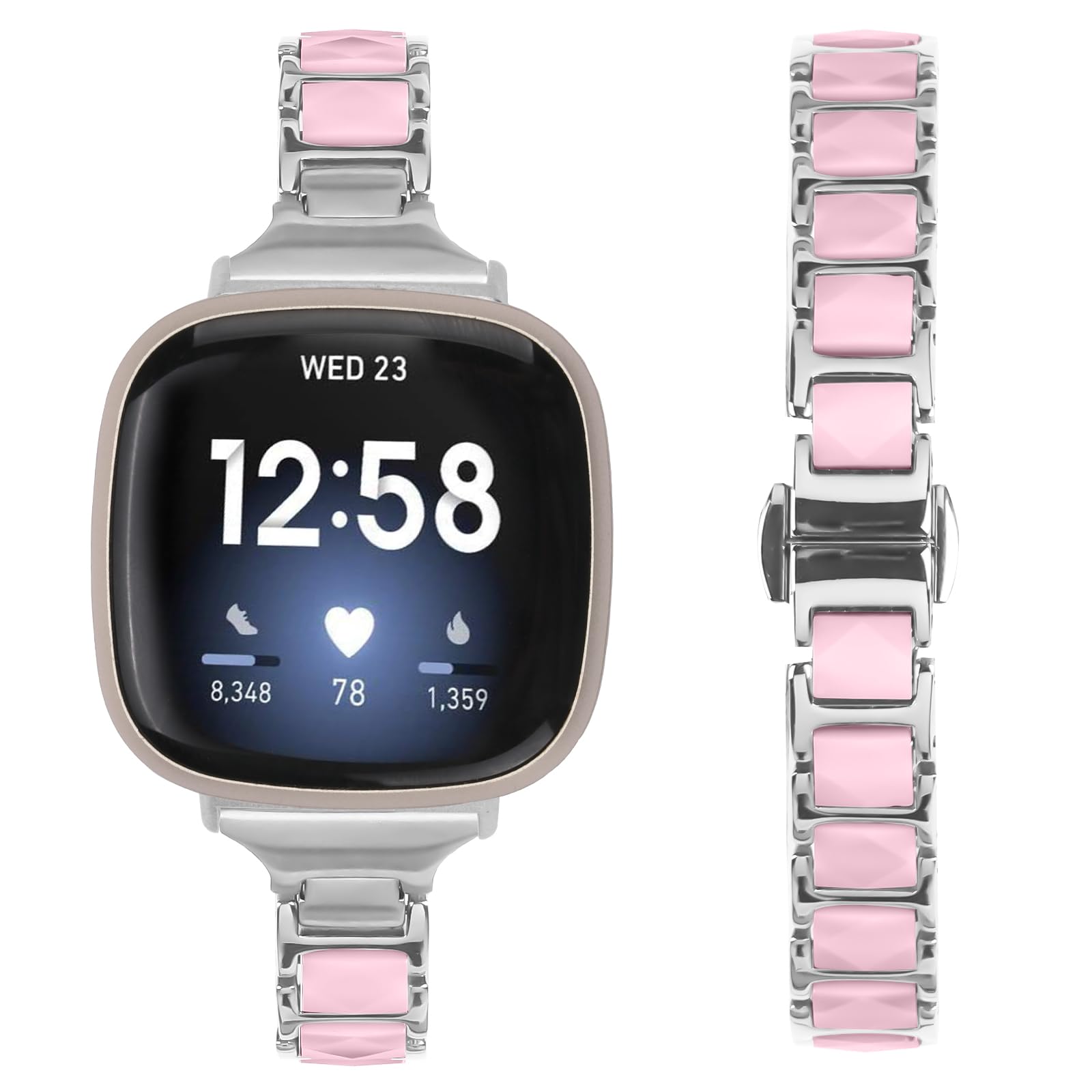 Bracelets pour Femmes Et Hommes Compatible avec Fitbit Versa 4 / Versa 3 / Sense, Bracelet De Sport De Rechange en Acier Inoxydable Compatible avec Versa Pink,1