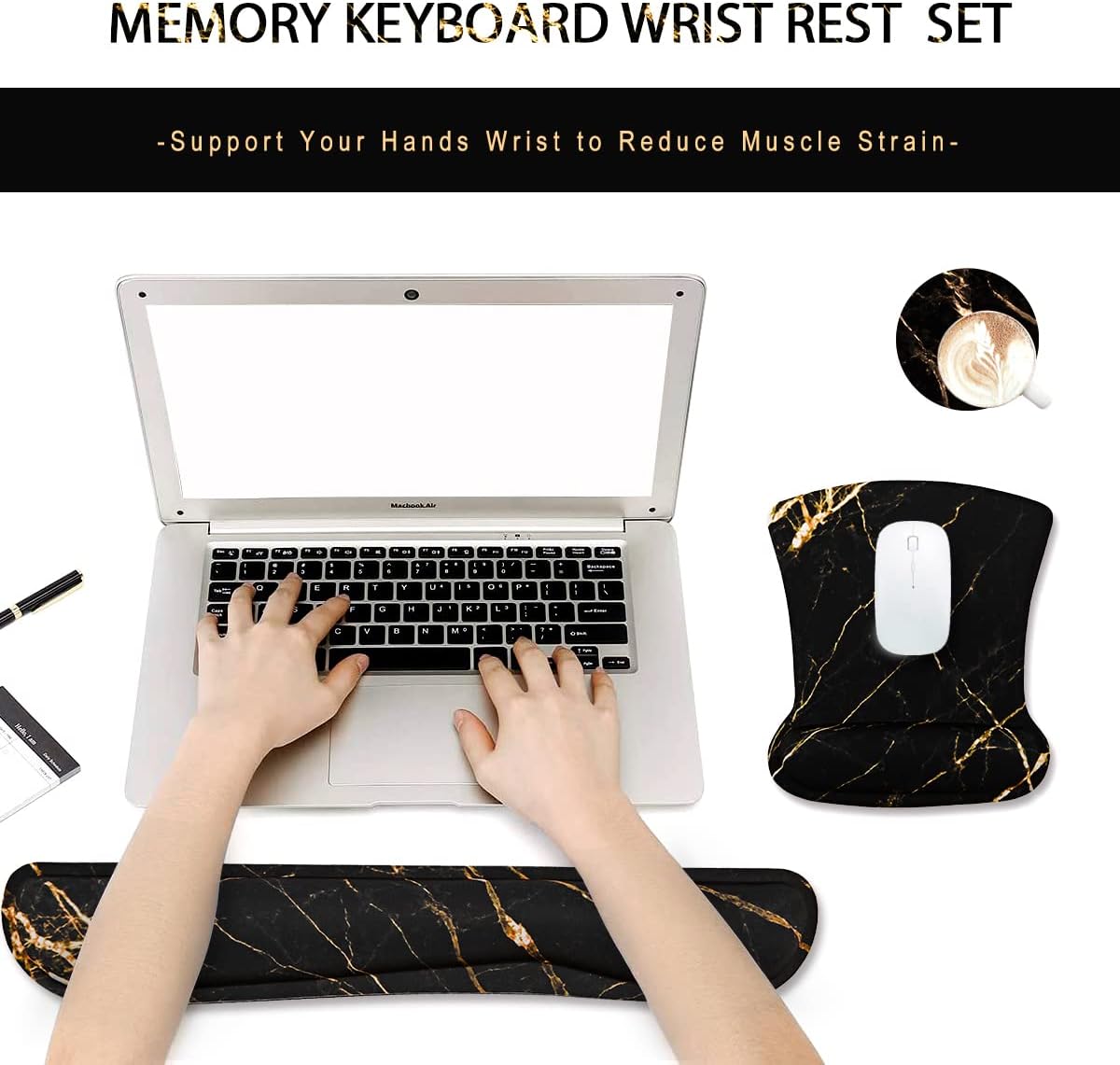 Memory Foam Ergonomic Keyboard Wrist Rest Pad and Mouse Wrist Rest Support Mouse Pad Set for Office Gaming Easy Typing - Black2
