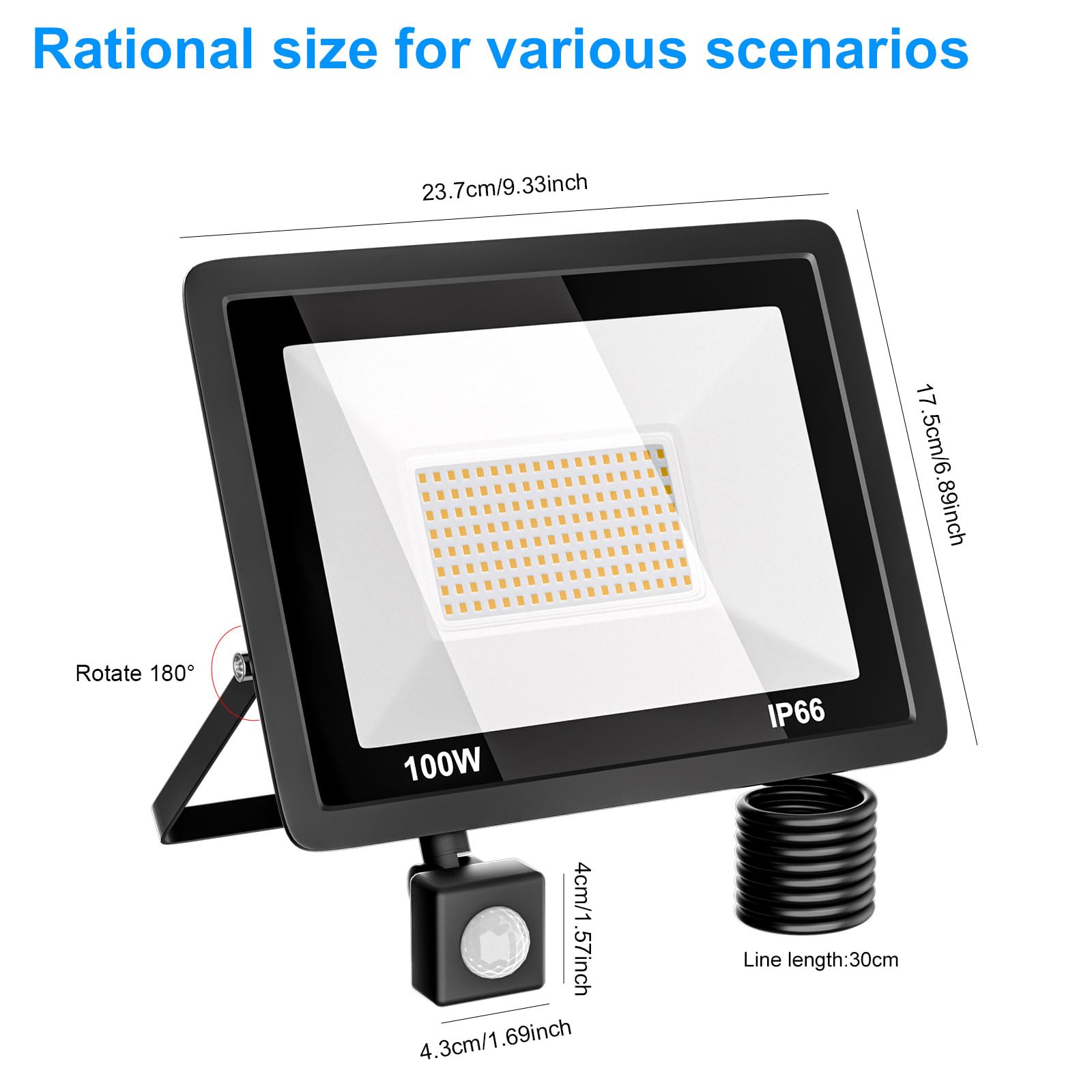 MIWATT 100W Security Lights Outdoor Motion Sensor, 3000K PIR Sensor Security Light, Super Bright, Ultra Thin - Image 2