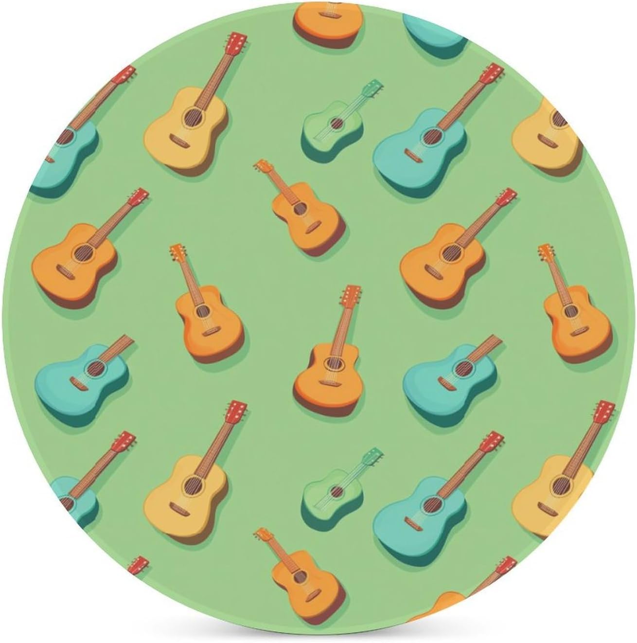 Colorful Guitars Round Ceramic Coasters for Drinks Absorbent Cup Holder Tabletop Protector with Cork Base