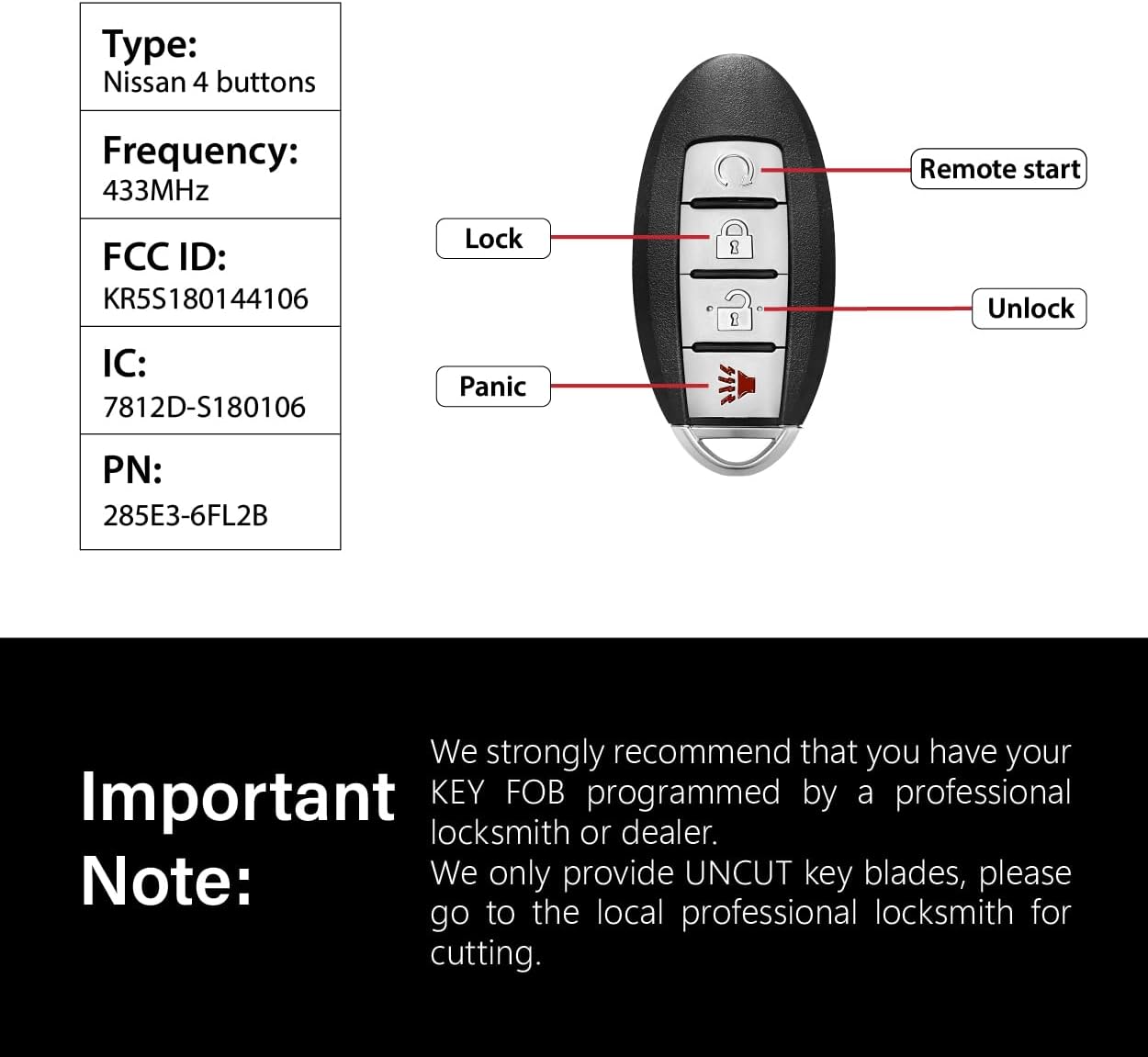 2 Keylessbest Replacement for 2017 2018 Nissan Rogue Key Fob Remote Control KR5S180144106 4 Buttons 433MHz