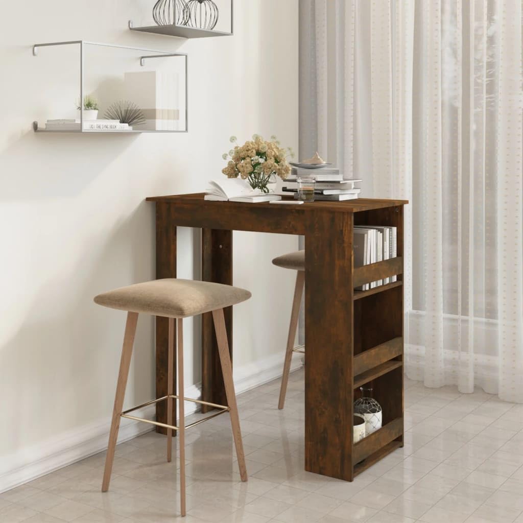 Tavolo da Bar Alto con Ripiani 102x50x103,5 cm Rovere Fumo | Mobile bistrot salvaspazio per cucina o soggiorno con 3 scaffali laterali per riporre bottiglie e accessori.