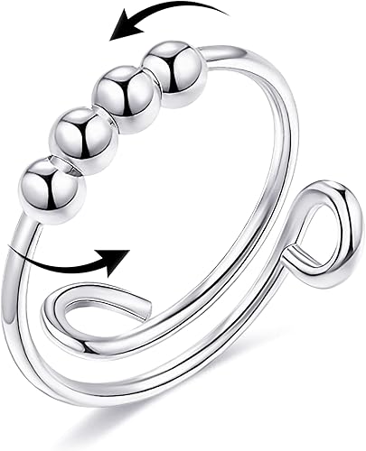 Akeoqi Anillos giratorios para la ansiedad, para aliviar el estrés, tamaño ajustable, diseño abierto, anillo giratorio con incrustaciones de