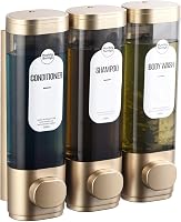 HuotdySuntys 3-Chamber Wall-Mounted Shampoo Conditioner Dispenser Shower - No Drill, 300ml x3, Bronze Gold for Bathroom Hotel