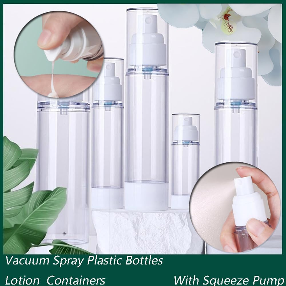 20 unidades botellas sin aire vacías de plástico 5-100ml, dispensadores de vacío recargables para crema, loción y aerosol, portátiles para viaje (20,50ml,Botella de pulverización)