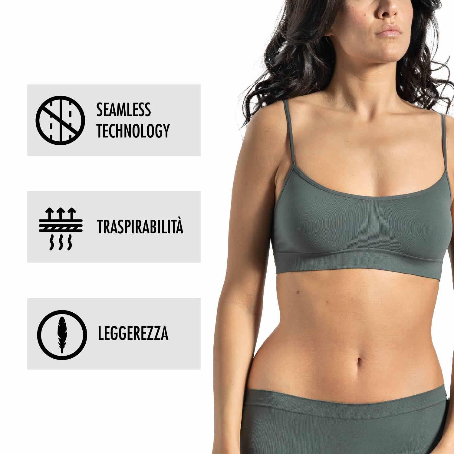 Risalti Reggiseno Senza Ferretto Spalla Stretta 3 pz - Bralette Donna in Microfibra, Brassiere Top Donna, Reggiseno Donna Elasticizzato, Intimo Donna, Senza Cuciture - Made in Italy