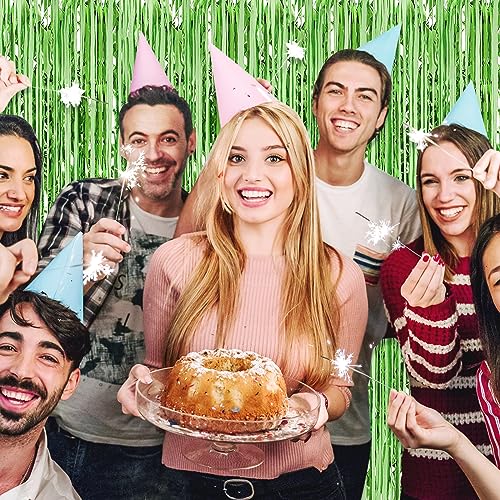 Image of 3 Pack Light Green Foil Fringe Curtain Backdrop, 3.28Ft x 9.8Ft Metallic Tinsel Foil Fringe Streamer Curtains for Photo Booth, Christmas Day, Thanksgiving Day, Wedding, New Year Party Decorations