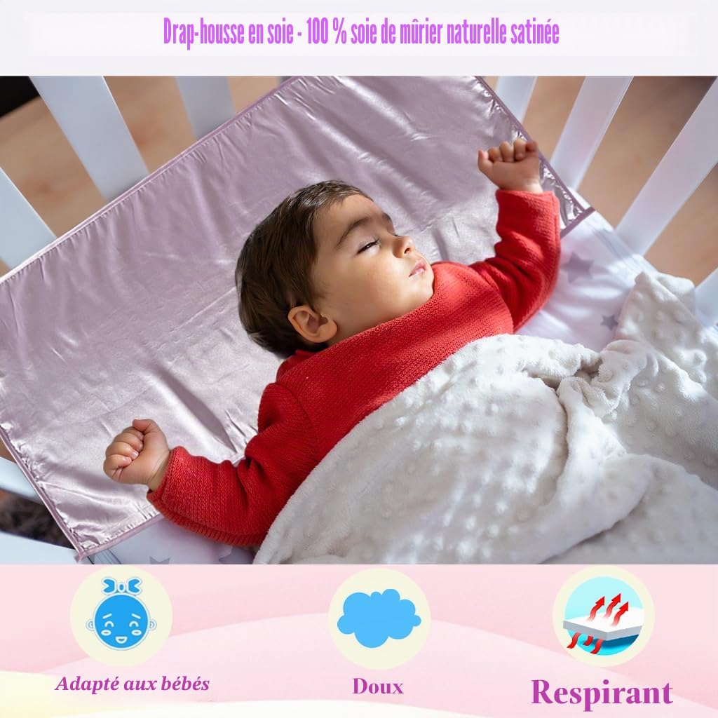 Lot de 2 draps de berceau en satin doux au toucher soyeux pour berceau rectangulaire matelas nouveau-né