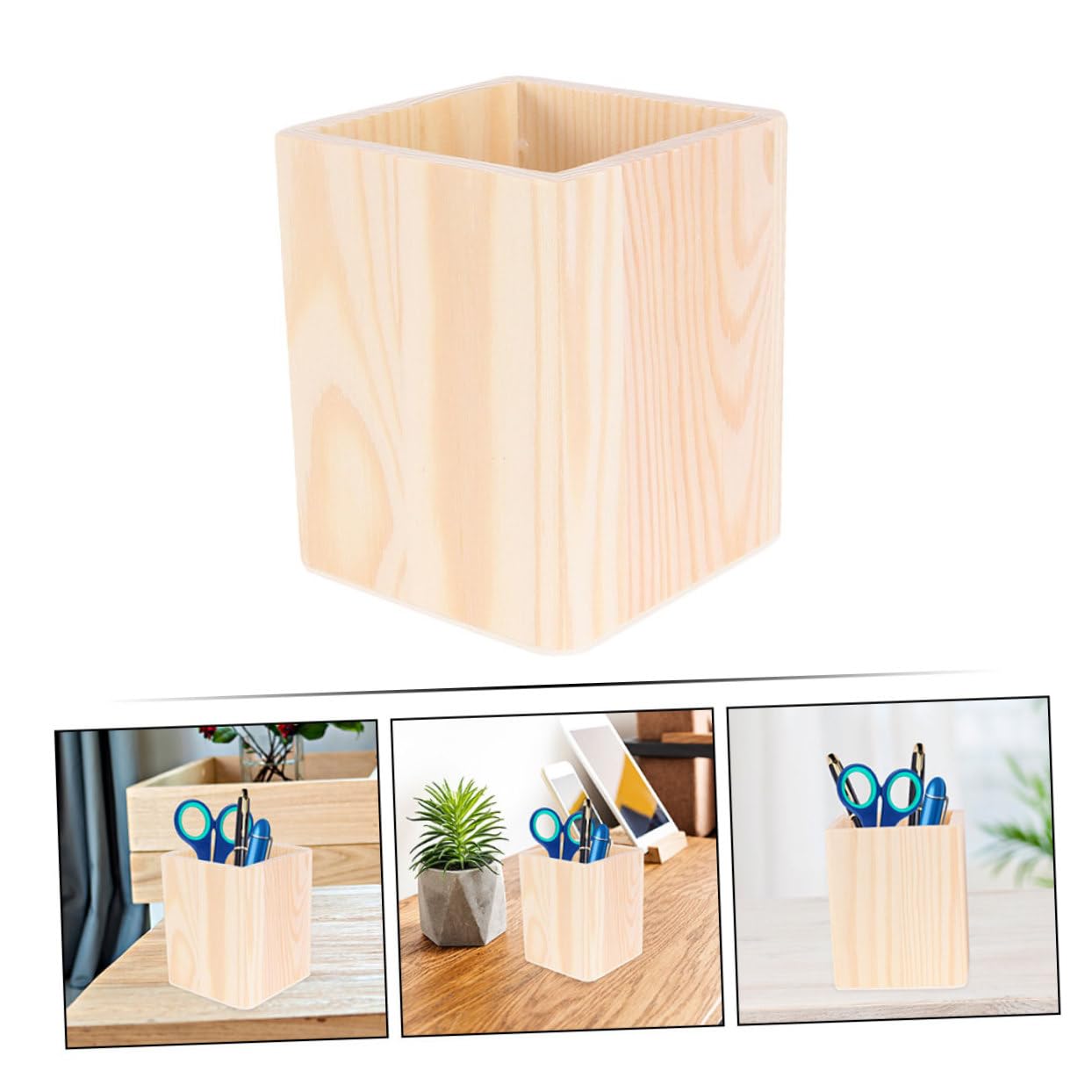 Amosfun Portapenne in Legno Da 3 Pezzi Per Scrivania Contenitore Per Penne in Legno Portapenne Decorativo 3 Pezzi * 3