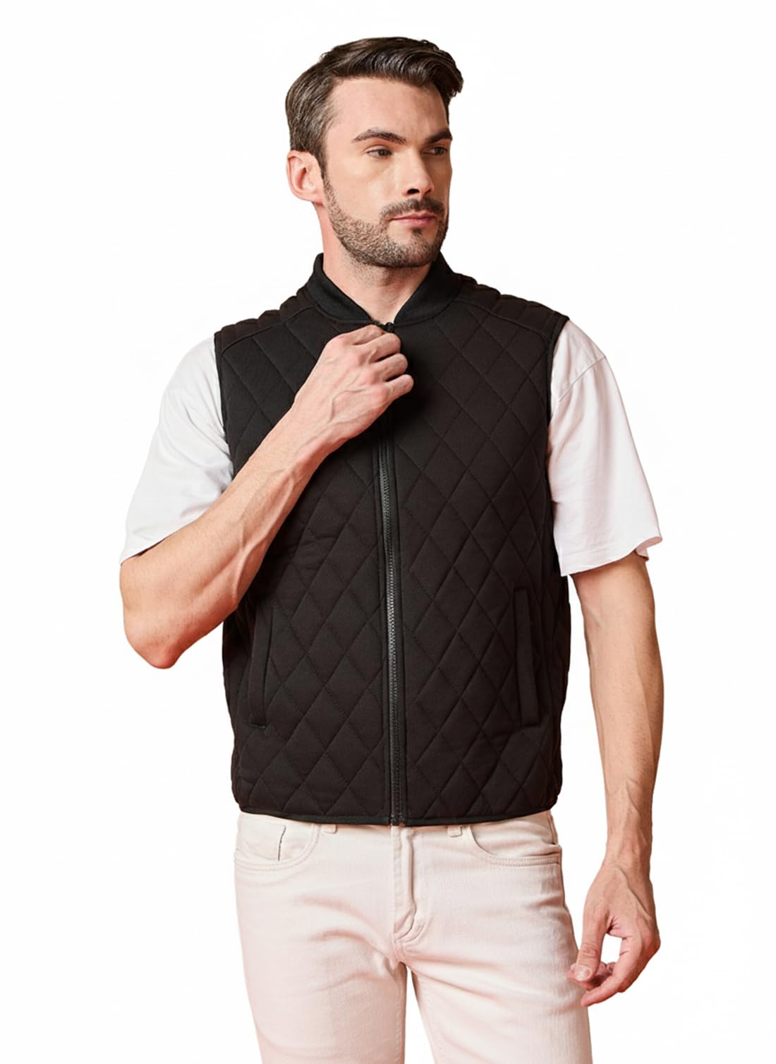 club york Men’s Quilted Sleeveless Jacket – Lightweight Black Puffer Vest with Front Zip & Pockets | Stylish Winter Layering Outerwear-picture-47