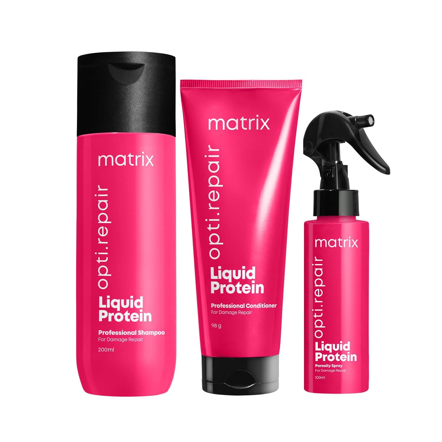 M-atrix-Opti-Repair (Set of 3) Professional Shampoo + Conditioner + Spray | With Liquid Proteins | (200ml + 98 g + 100 ml), Pink