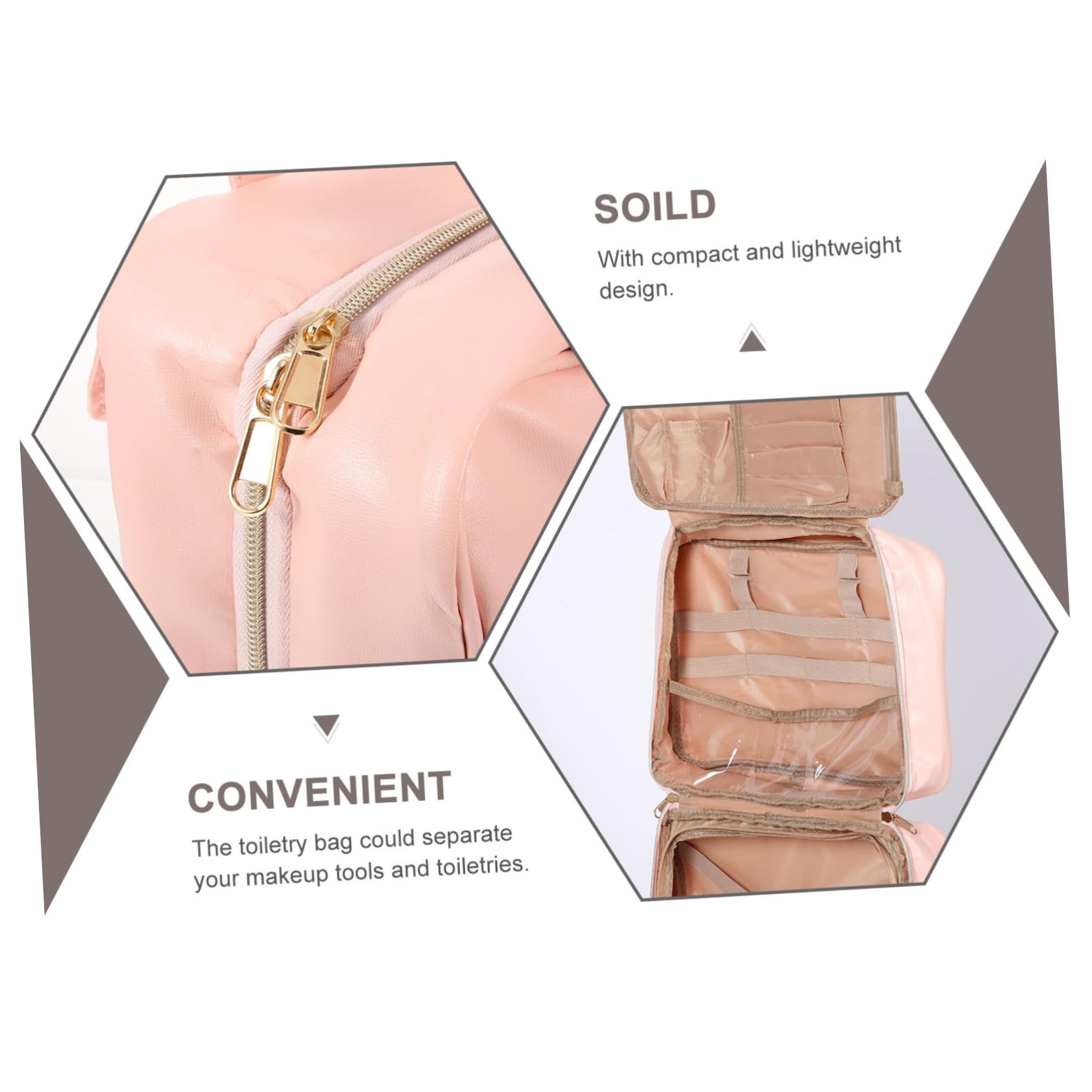 Borsa Toilette da Viaggio Rosa in Pu Manico e Gancio | Grande Capienza, Scomparti Multipli e Tasche, Portatile per Donne e Ragazze, Uso Outdoor e Viaggio