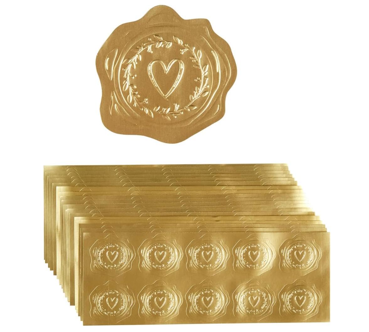 Pegatinas de lámina dorada en relieve autoadhesivas con textura brillante de corazones