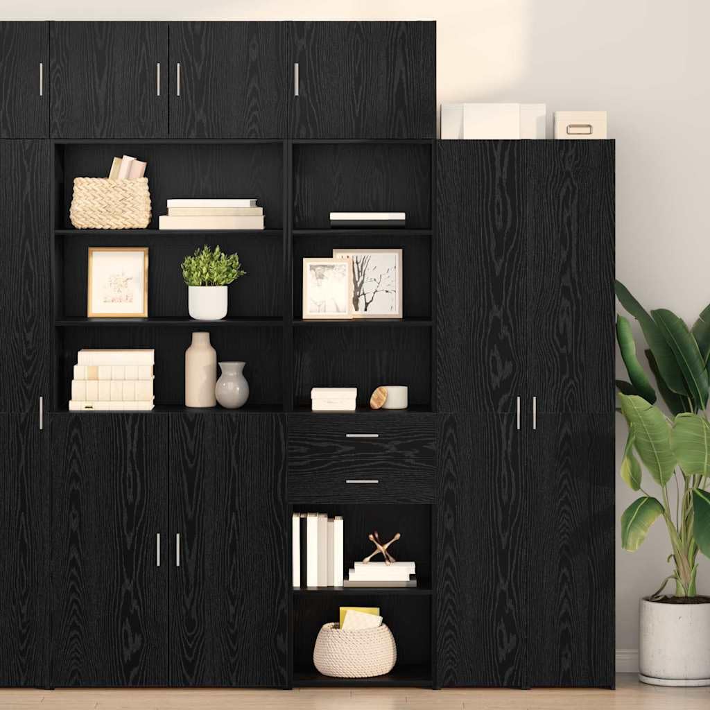 Highboard nero effetto rovere, 50 x 42,5 x 225 cm, in legno