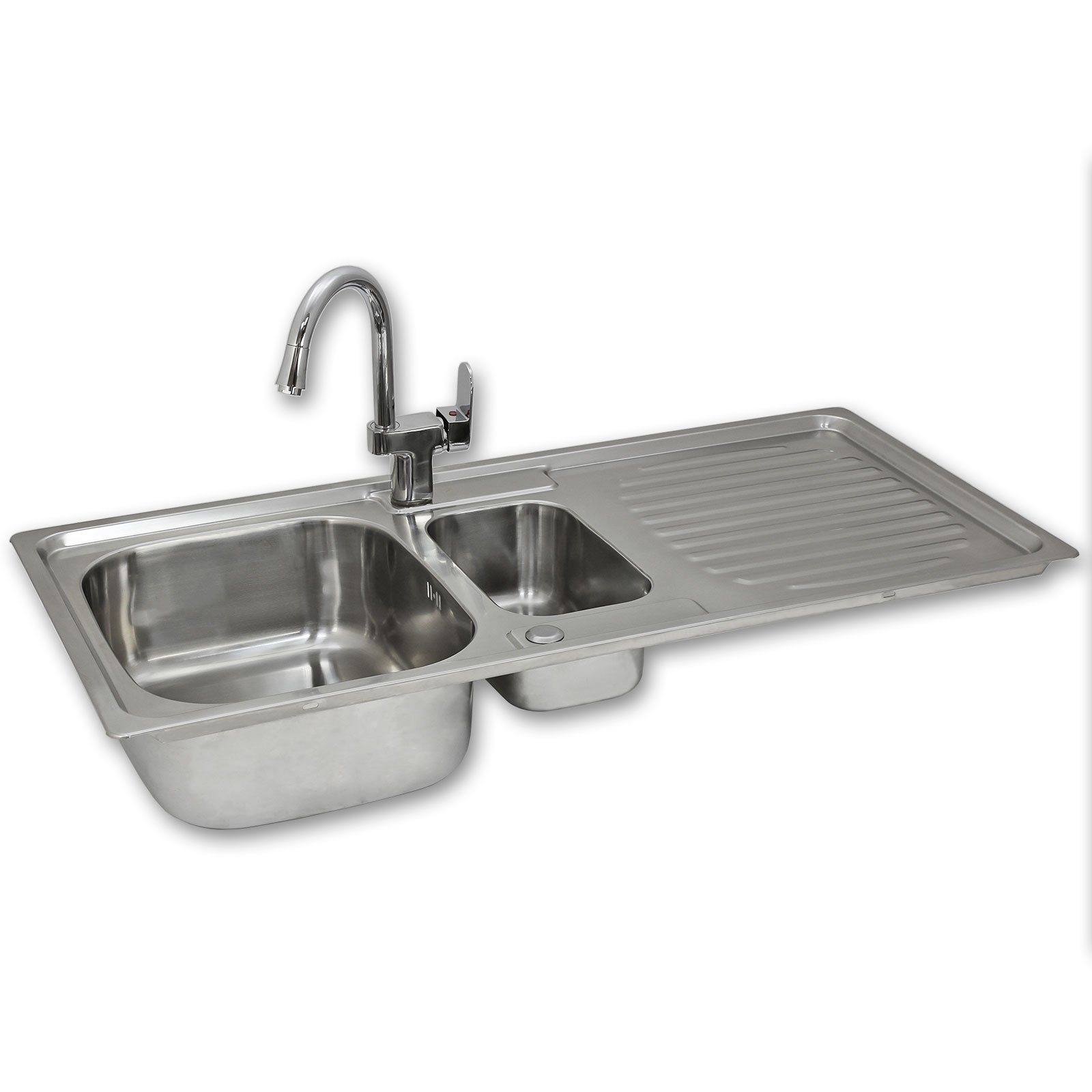 KuKoo Premium Edelstahl Einbauspüle Küchenspüle Spültisch mit Resteschale+ Gratis Confetti Wasserhahn- Mischbatterie Einhebelmischer - Mischbatterie + Gratis Rohr-Installationsset