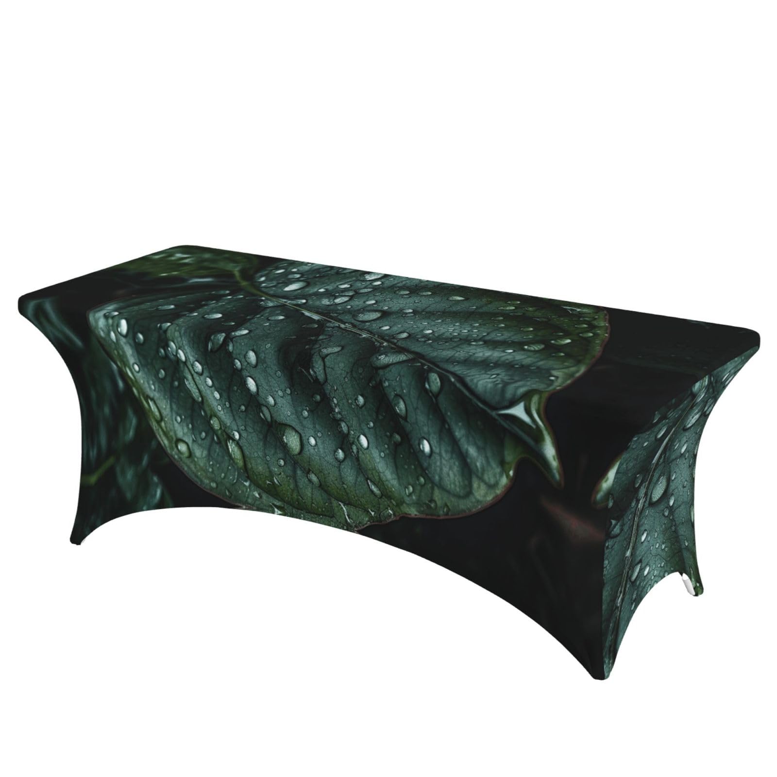 QMKFWT Raindrops on Leaves Decorative Tablecloth Protector for Wedding, Banquet & Parties6FT Spandex Rectangle Tablecloths, Stretch Washable Table Cloth Wrinkle Free Patio Table Cover