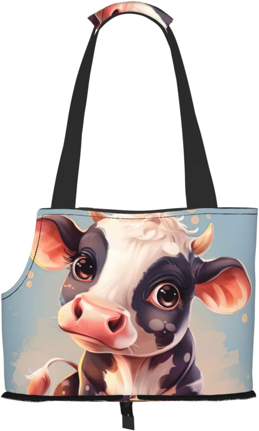 Cute Cow Print Portable Foldable Shoulder Bag for Travel,with Collar Hook and Handle Pad,Cute Stylish Design