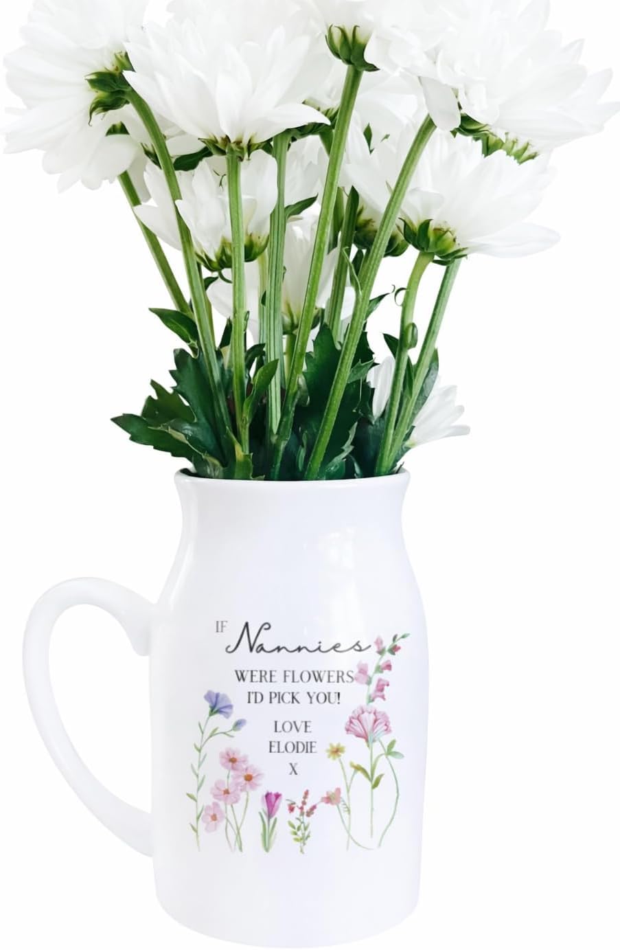Uniquepgifts White If Nannies Were Flowers Vase, Personalised Nanny Gift, Birthday Gift Nan, Grandma, Mum, Floral Ceramic Flower Jug Keepsake 12.5Cm