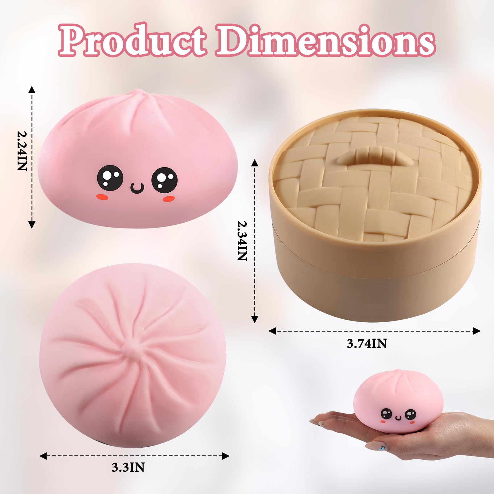 Dumpling Squishy, Dumpling Squishy Mystery Box, Cute Big Squishy Dumpling Stress Ball Fidget Sensory Toy for Adults Anxiety Relief, Novelty Squeeze Ball for Office Desk (Pink) — view 2