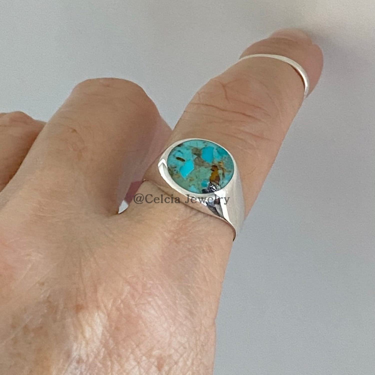 Bague ovale en pierre précieuse turquoise en cuivre bleu, bijoux fins faits à la main en argent sterling massif, bague solitaire, bague de déclaration, cadeaux pour femme (turquoise en cuivre bleu)