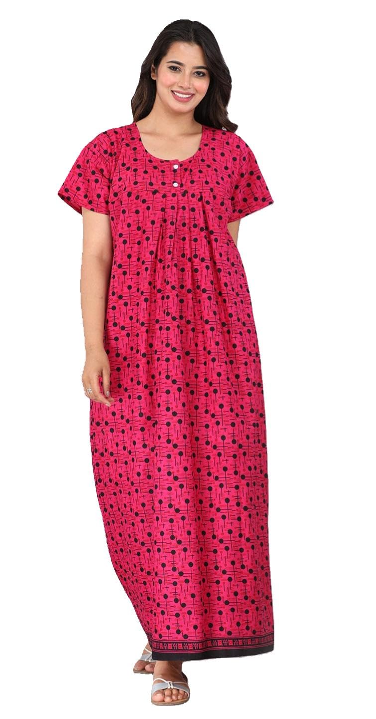 Pure Cotton Jaipuri Rajasthani Hand Block Print Cotton Nighty Gown with Side Pocket for Women | Regular, Printed & Full Length Maxi Night Gown | Night Wear Nighties for Women-image-15