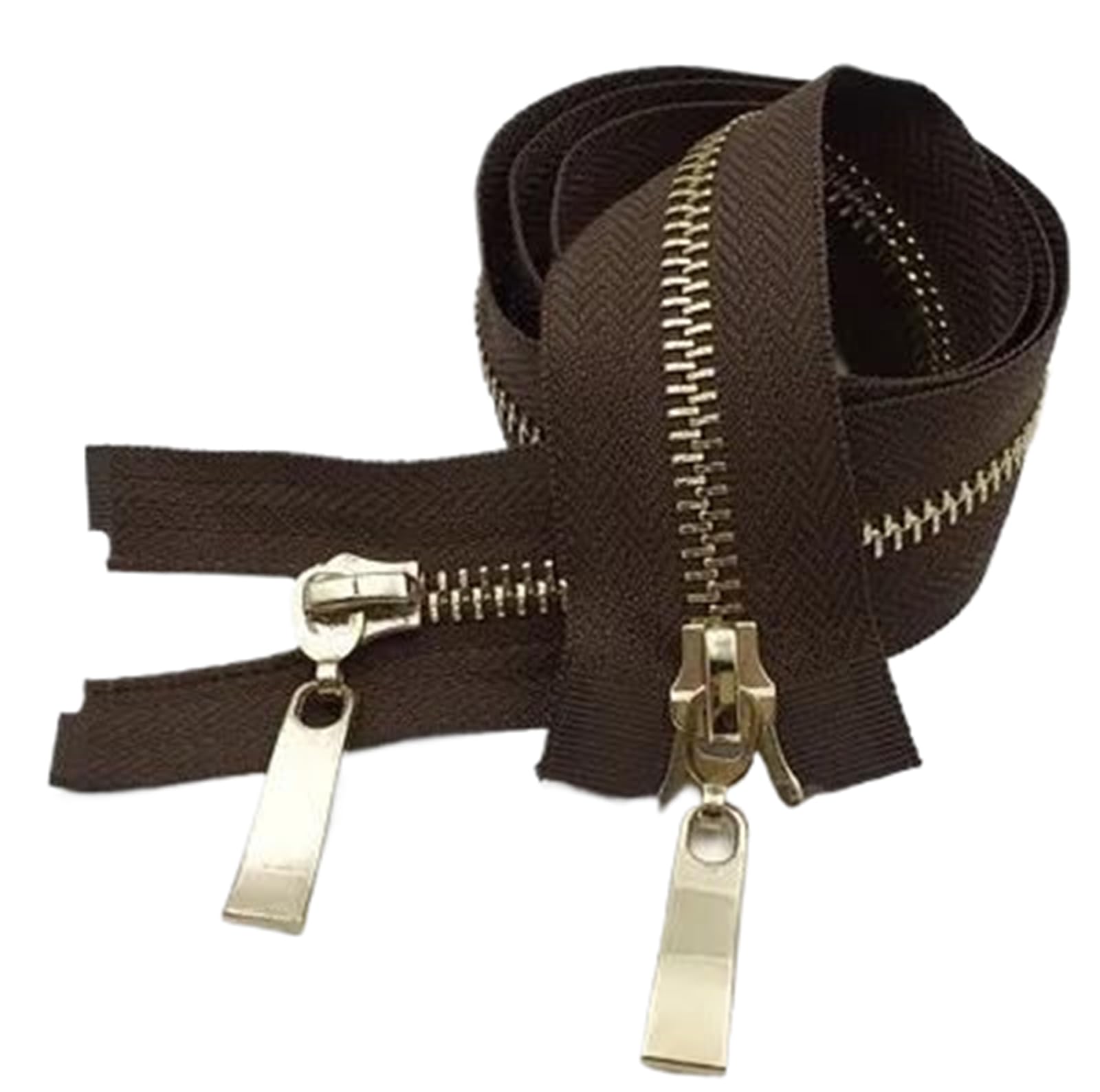 80/100/120 cm Double Slider Zipper Metal Light Gold Teeth Zip, Coffee, 5#,100cm
