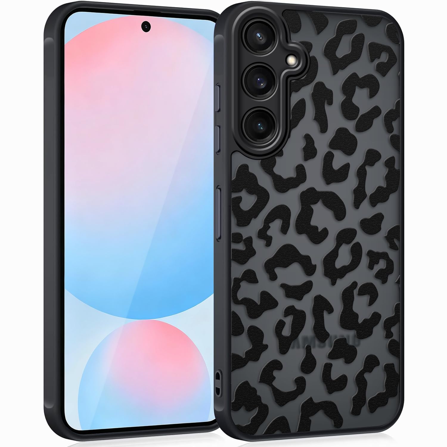 Coqinen Handyhülle für iPhone 15 Pro Hülle, Matt Transluzente Case mit Stilvolle Leopard Muster, Silikon Aesthetic Schutzhülle mit Kratzfeste PC Rückseite + Stoßfest TPU Bumper - Schwarz