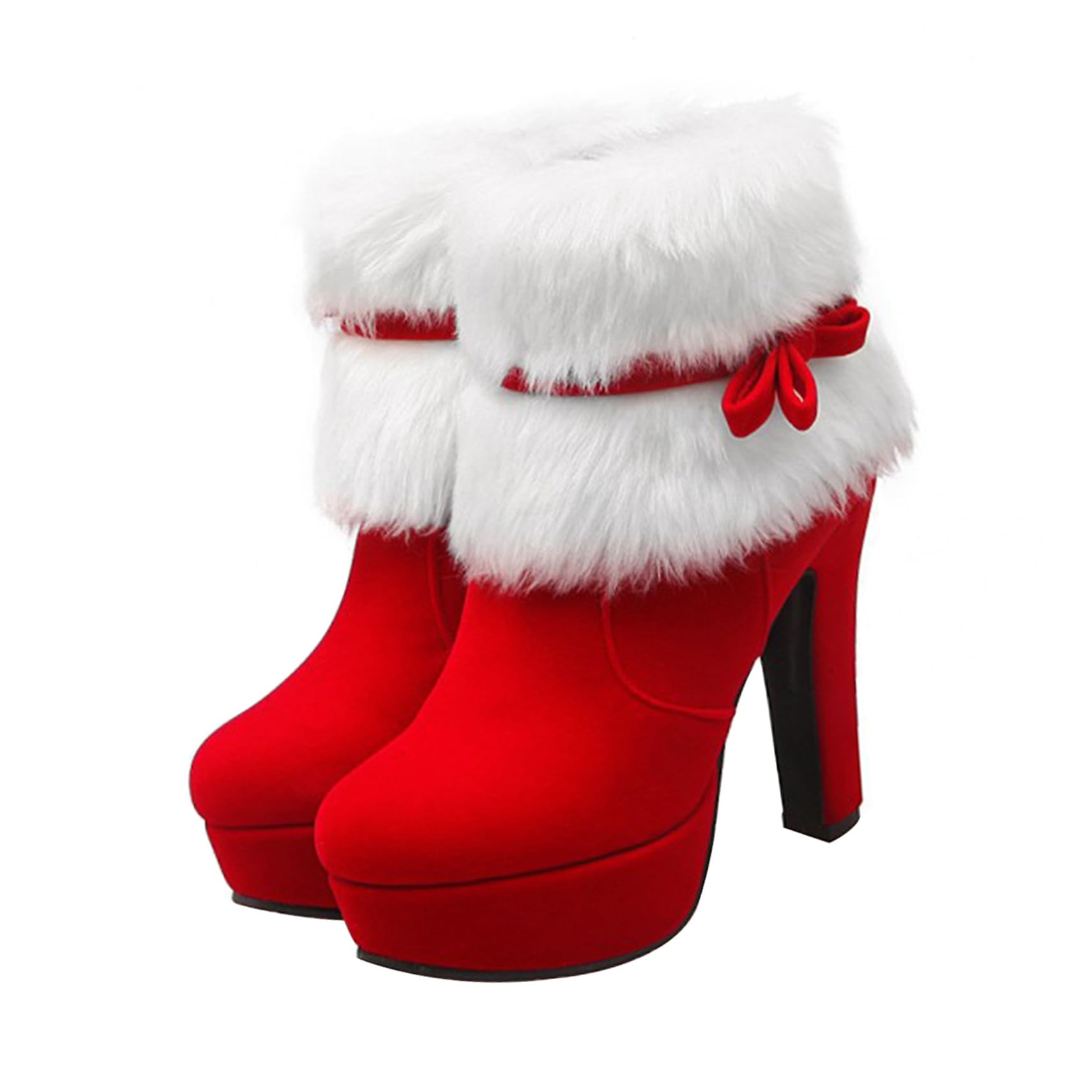 Stivaletti Natalizi Invernali con Spesso e Pelliccia Stivaletti Caviglia con e Zip Laterale Boots in Caldi per Natale