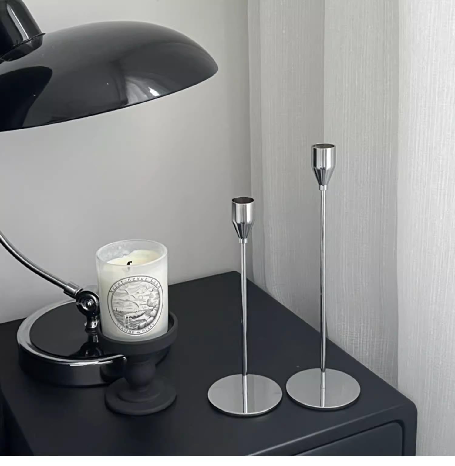 Set di 3 portacandele argentati per candele a stelo, camino, centrotavola, decorazione moderna per matrimonio, festa, cena, compleanno