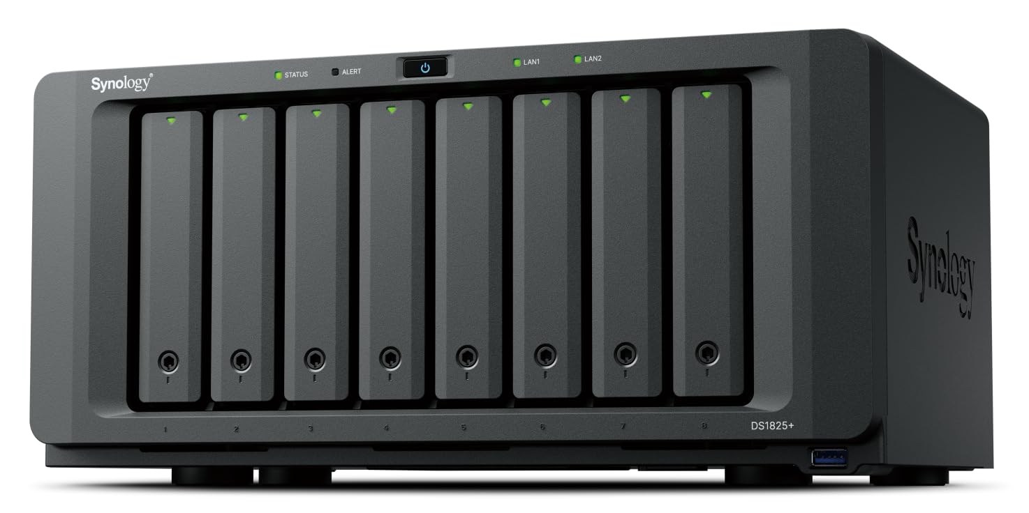 Synology DS1825+ 32TB Bundle (Seagate Ironwolf 8X 4TB) 8 Bay NAS Plus Series with Ryzen V1500B, 8GB Ram (32GB max), 2X 2.5GbE, 2X M.2 NVMe Slots.PCIe Slot for NIC Options