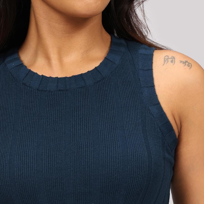 Image of BlissClub Move All Day Rib Tank Top | 100% Cotton | High Neck | Ribbed Fabric | Snug fit | Breathable
